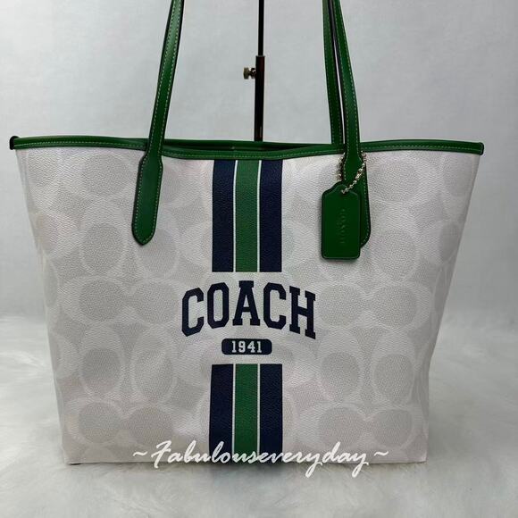 Coach City Tote Bag In Signature Canvas W/ Coach Graphic CBI79 Chalk/Kelly Multi - Picture 2 of 8